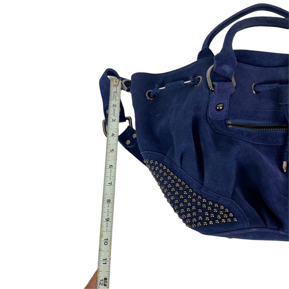 Tarah Smith Handbag Purse Tote Suede Studded Detail Blue - Picture 8 of 11